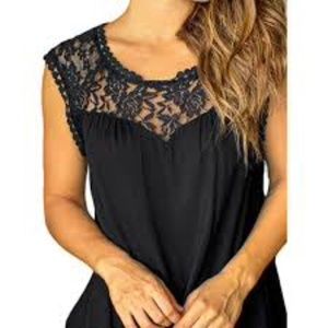 PinkBlush Black Solid Lace Accent Top